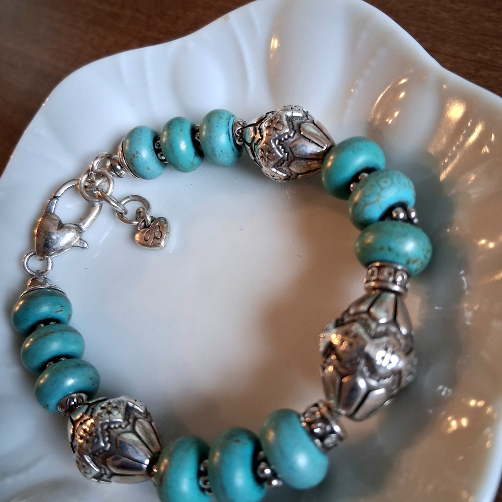 Brighton Santa Fe Turquoise and Silver Beaded Bracelet - Picture 2 of 3